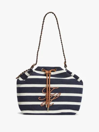 Borsa a secchiello con monogramma in script e righe bretoni