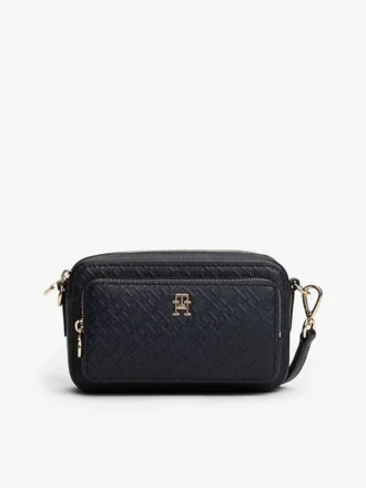 Borsa a tracolla con monogramma goffrato su tutta la superficie