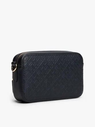 Borsa a tracolla con monogramma goffrato su tutta la superficie
