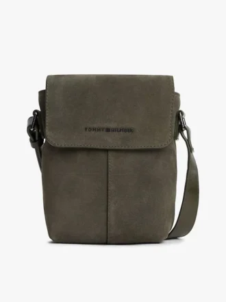 Borsa a tracolla con patta in pelle scamosciata