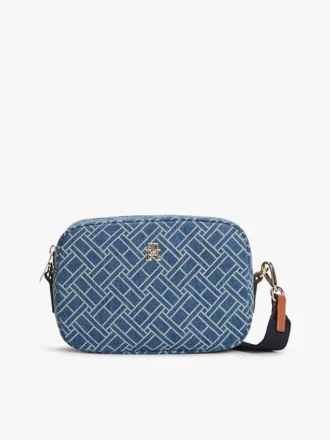 Borsa a tracolla in denim con stampa bandiera all-over