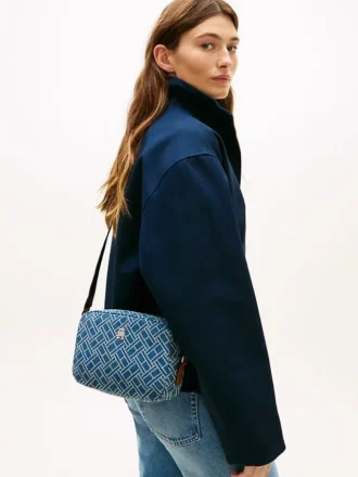 Borsa a tracolla in denim con stampa bandiera all-over