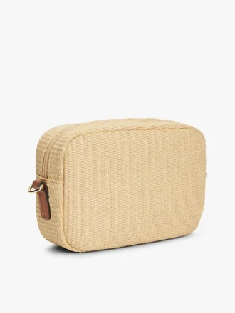 Borsa a tracolla in rafia con logo monogramma