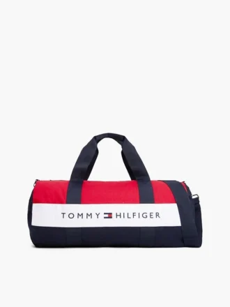 Borsa da viaggio in tela con logo Tommy a blocchi di colore
