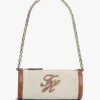 Borsa in lino con monogramma e tracolla a catena Borsa in lino con monogramma e tracolla a catena