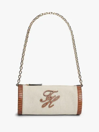 Borsa in lino con monogramma e tracolla a catena