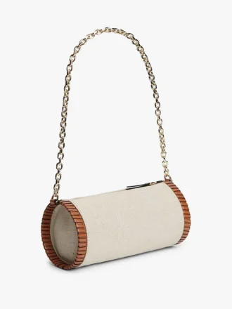 Borsa in lino con monogramma e tracolla a catena