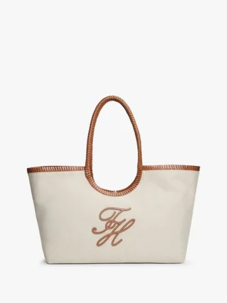 Borsa maxi in lino con monogramma in script