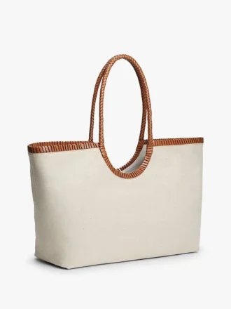Borsa maxi in lino con monogramma in script