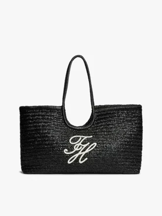 Borsa maxi in rafia con monogramma in script