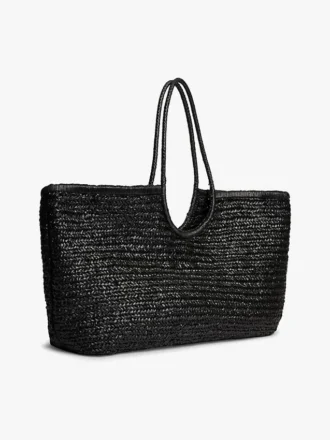 Borsa maxi in rafia con monogramma in script