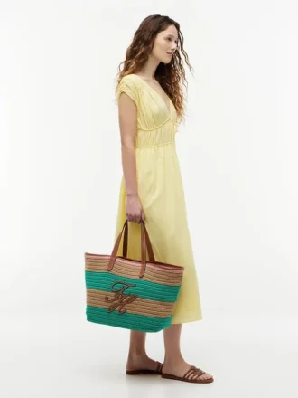 Borsa tote all’uncinetto a righe nautiche