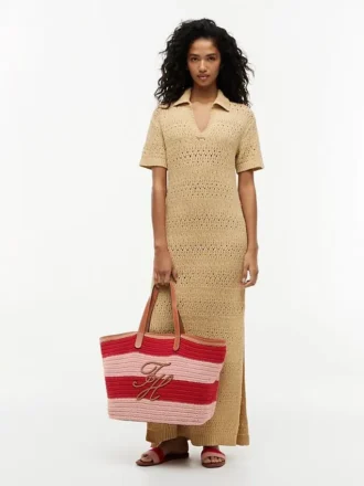 Borsa tote all’uncinetto a righe nautiche