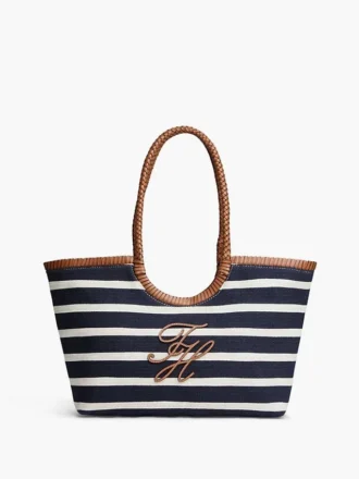 Borsa tote con monogramma in script e righe bretoni