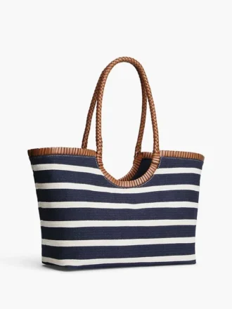 Borsa tote con monogramma in script e righe bretoni