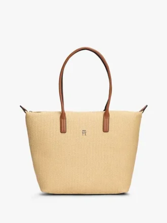 Borsa tote in rafia con logo monogramma