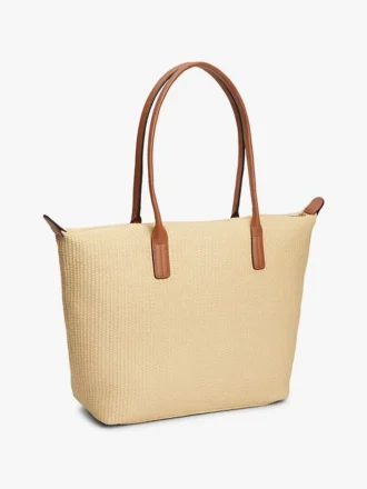 Borsa tote in rafia con logo monogramma