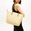 Borsa tote in rafia con logo monogramma
