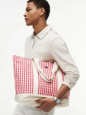 Borsa tote in tela a quadretti