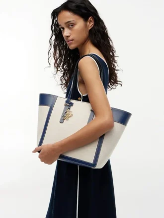Borsa tote in tela con monogramma script Borsa tote in tela con monogramma script
