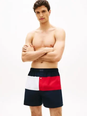 Boxer in tessuto con logo bandiera e blocchi di colore