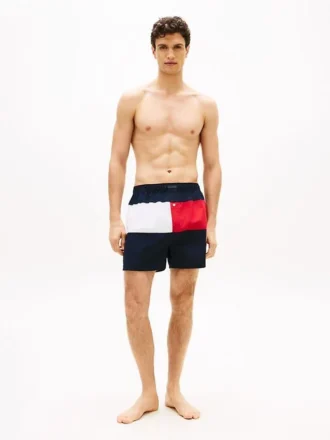 Boxer in tessuto con logo bandiera e blocchi di colore