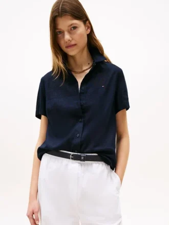 Camicia a maniche corte in misto lino