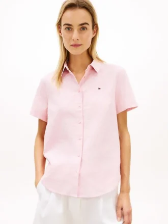 Camicia a maniche corte in misto lino