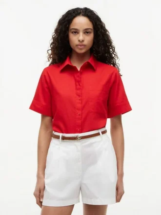 Camicia a maniche corte in misto lino