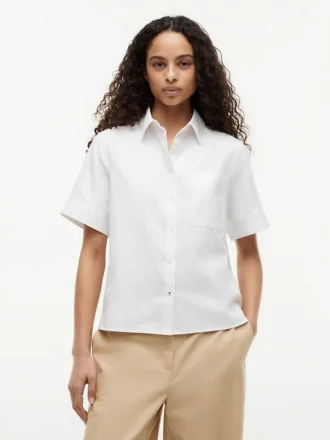 Camicia a maniche corte in misto lino