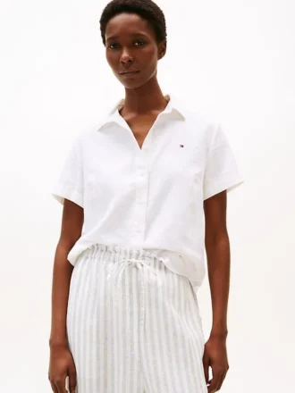 Camicia a maniche corte in misto lino
