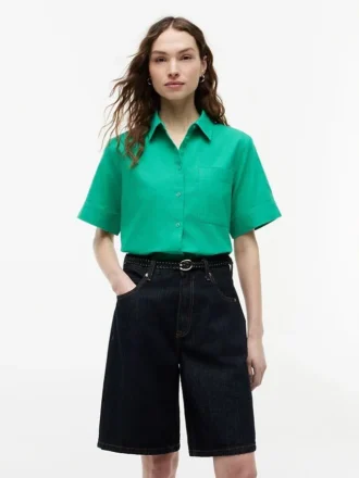 Camicia a maniche corte in misto lino