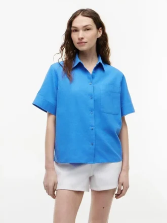 Camicia a maniche corte in misto lino