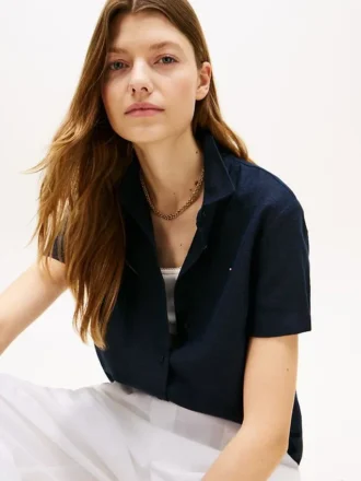 Camicia a maniche corte in misto lino