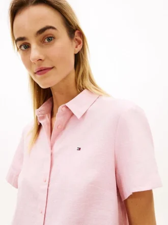 Camicia a maniche corte in misto lino