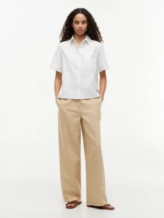 Camicia a maniche corte in misto lino