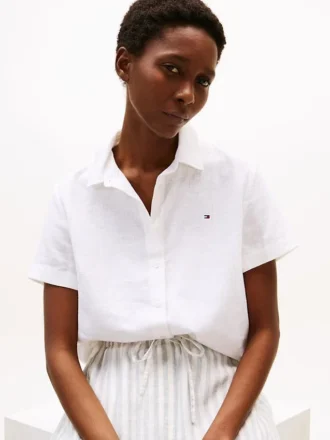 Camicia a maniche corte in misto lino