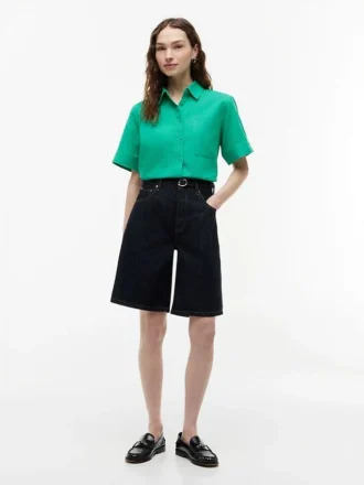 Camicia a maniche corte in misto lino