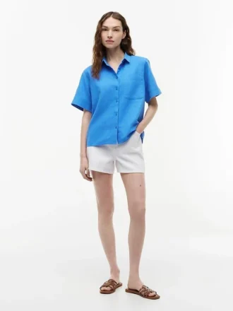 Camicia a maniche corte in misto lino