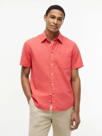 Camicia a maniche corte in misto lino, vestibilità regolare per pantaloncini