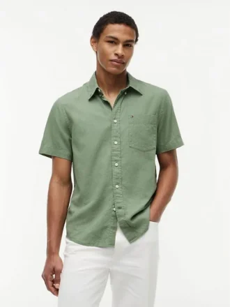 Camicia a maniche corte in misto lino, vestibilità regolare per pantaloncini