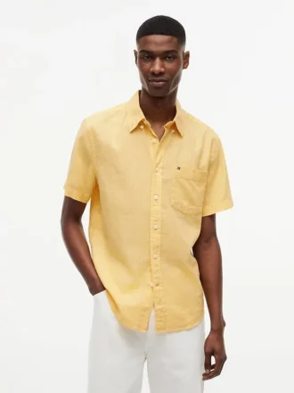 Camicia a maniche corte in misto lino, vestibilità regolare per pantaloncini