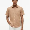 Camicia a maniche corte in misto lino, vestibilità regolare per pantaloncini Camicia a maniche corte in misto lino, vestibilità regolare per pantaloncini