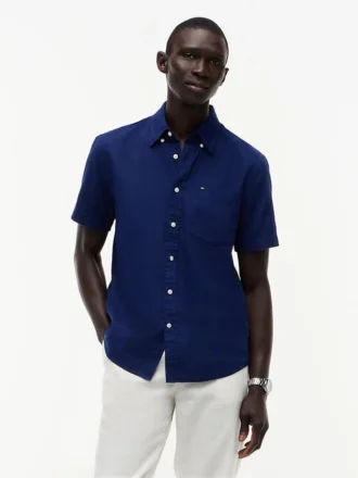 Camicia a maniche corte in misto lino, vestibilità regolare per pantaloncini