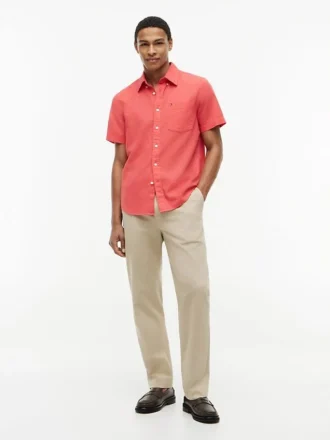 Camicia a maniche corte in misto lino, vestibilità regolare per pantaloncini