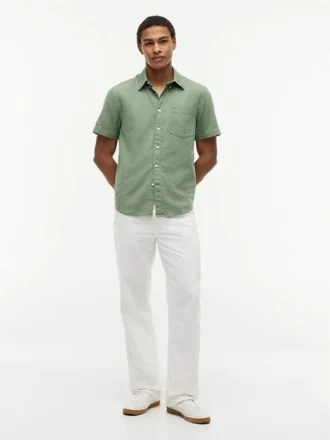 Camicia a maniche corte in misto lino, vestibilità regolare per pantaloncini