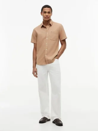 Camicia a maniche corte in misto lino, vestibilità regolare per pantaloncini