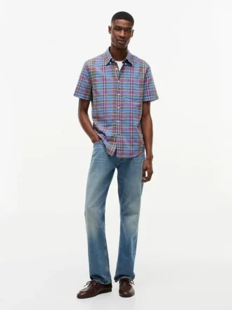 Camicia a quadri in misto lino, vestibilità regolare