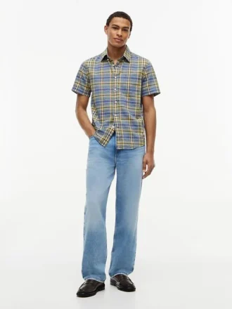 Camicia a quadri in misto lino, vestibilità regolare