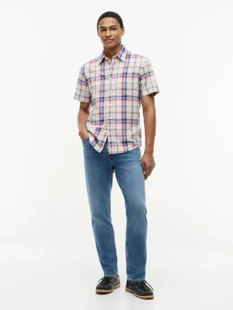Camicia a quadri in misto lino, vestibilità regolare